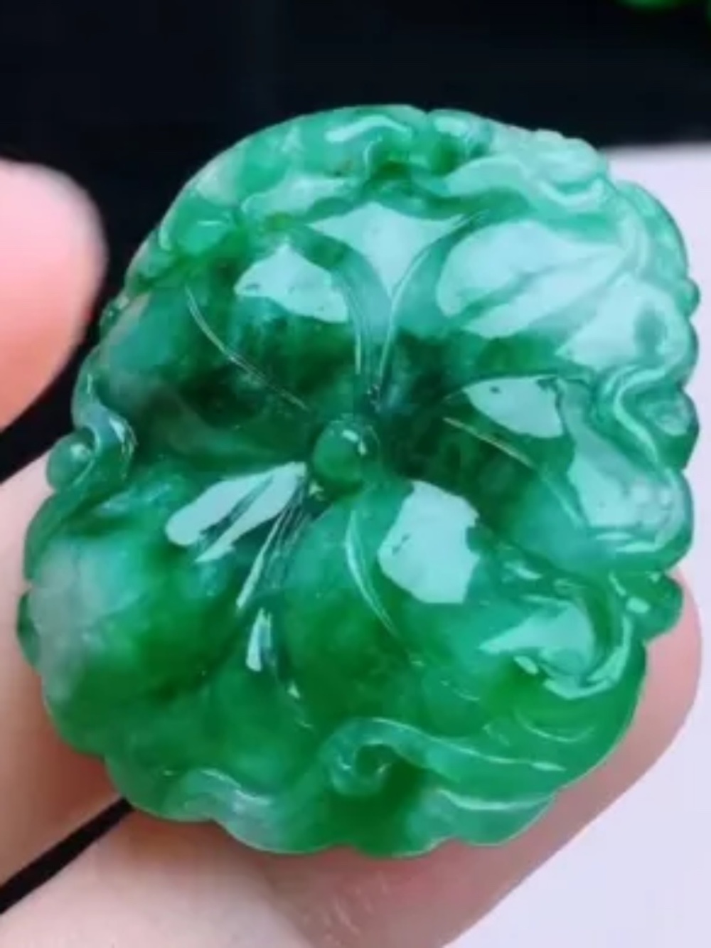 100% Natural Grade A Icy Green Jadeite Jade Pendant Fish Lotus